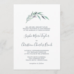 Invitación Eucalipto púrpura y verde Boda formal