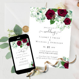 Invitación Eucalipto Rojo Impreso o Boda digital