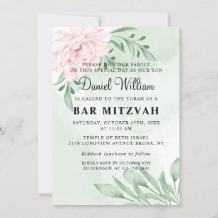 Invitación Eucalipto Rosa Suculento Foliage Bar Mitzvah