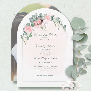 Invitación Eucalipto Rubor Rosa Floral Arco Salva la Fecha  