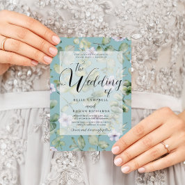 Invitación Eucalipto Rústico Boda morado y floral Verde azula