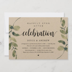Invitación Eucalipto rústico, celebración del Elopement Boda
