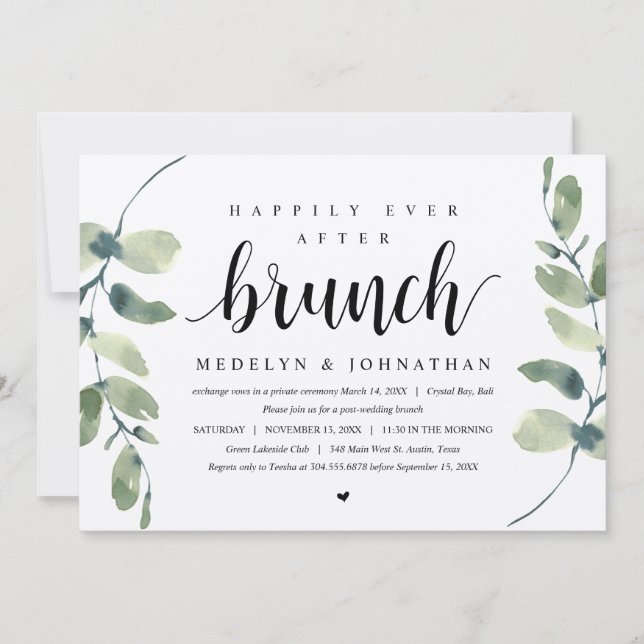 Invitación Eucalipto rústico, celebración del Elopement Boda (Anverso)