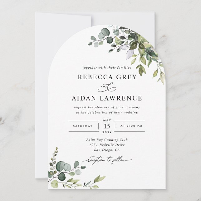 Invitación Eucalipto Rústico deja Boda de vegetación arca (Anverso)