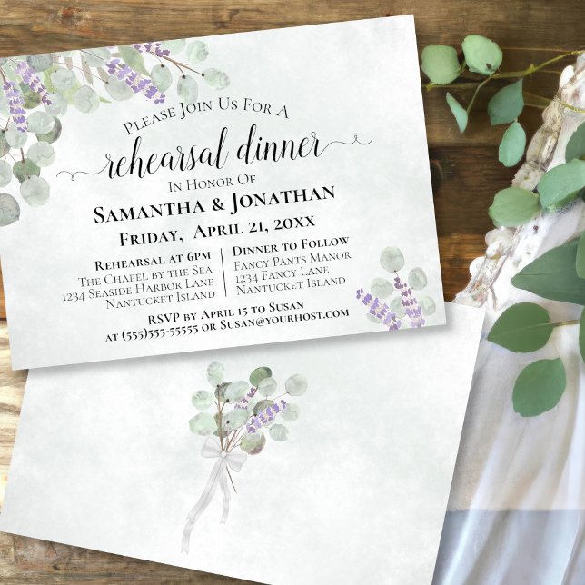 Invitación Eucalipto rústico deja Boda para la cena (Front and Back)