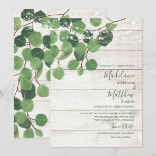 Invitación Eucalipto rústico maderero deja Boda simple