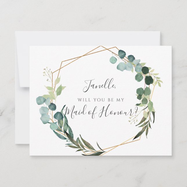Invitación Eucalipto Rústico sea mi doncella de honor (Anverso)