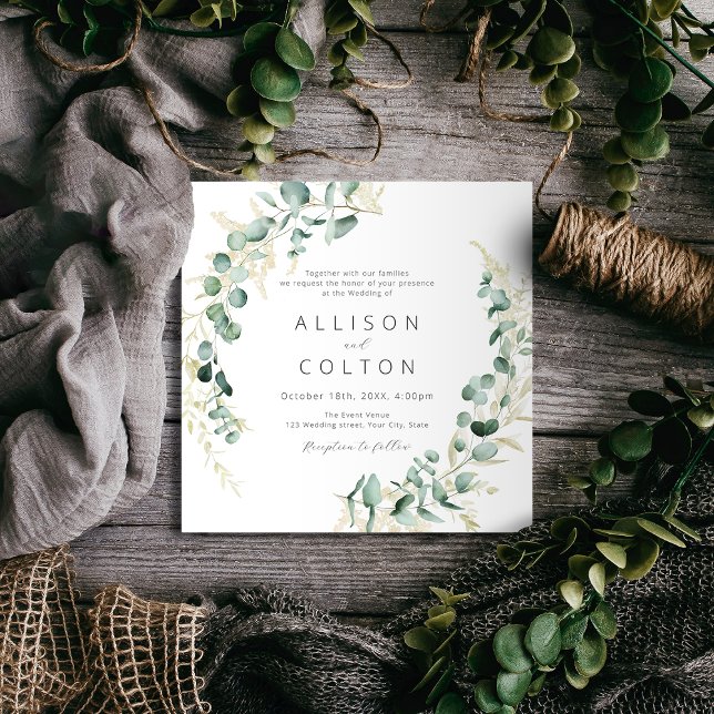 Invitación eucalipto rústico vegetación boho boda (Subido por el creador)