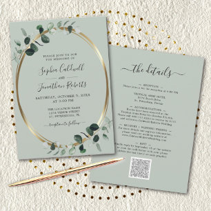 Invitación Eucalipto Salto metálico de oro todo en un Boda