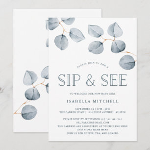 Invitación Eucalipto Sencillez Baby Sip y See