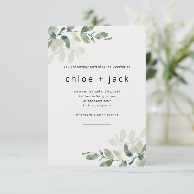 Invitación Eucalipto simple todo en un Boda de código QR (Anverso de pie)