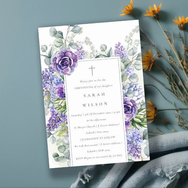 Invitación Eucalipto Suculento Lilac Christening Botánico (Subido por el creador)