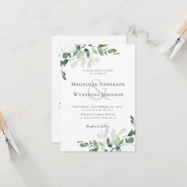 Invitación Eucalipto Todo En Un Boda (Anverso/Reverso In Situ)