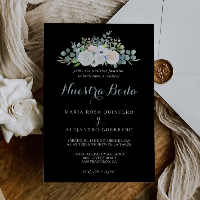 Invitación Eucalipto Tropical Greenery Boda Español Negro (Subido por el creador)