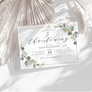Invitación eucalipto vegetación elegante bautizo