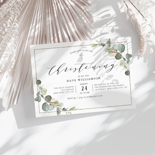 Invitación eucalipto vegetación elegante bautizo (Subido por el creador)