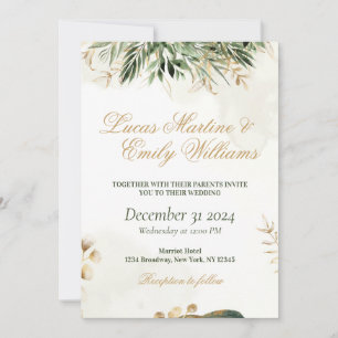 Invitación Eucalipto Verde Acuarela Dorado Neustra Boda