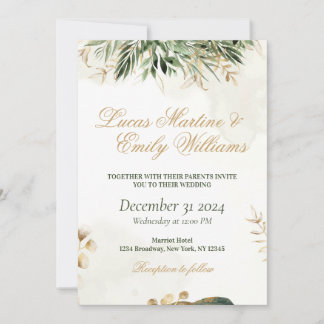 Invitación Eucalipto Verde Acuarela Dorado Neustra Boda