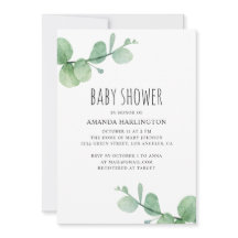 Eucalipto verde acuarela. Ducha de bebé verde