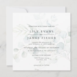Invitación Eucalipto Verde Azul Foliage Bouquet Boda