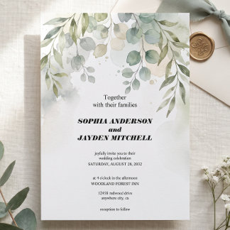 Invitación Eucalipto verde azul polvoriento Bodas de suculent