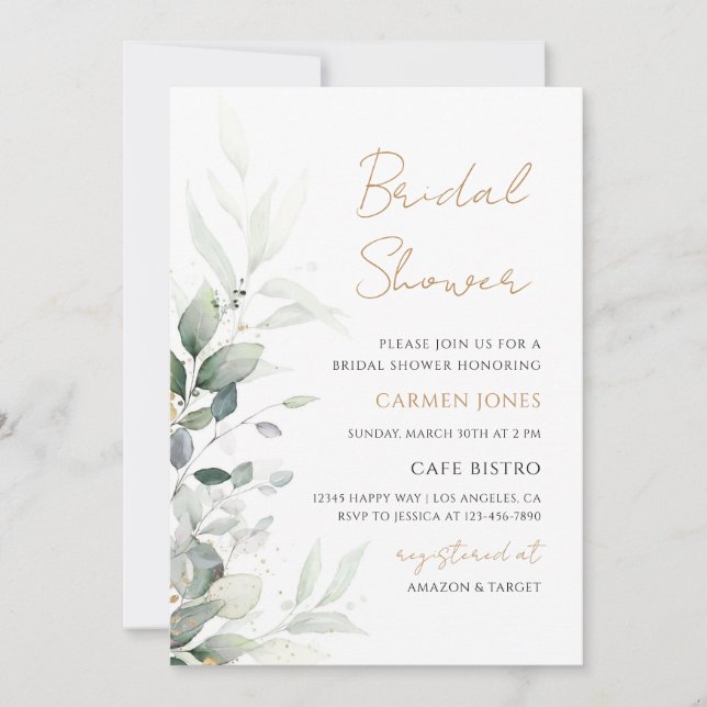 Invitación Eucalipto Verde Boho Despedida de Soltera (Anverso)