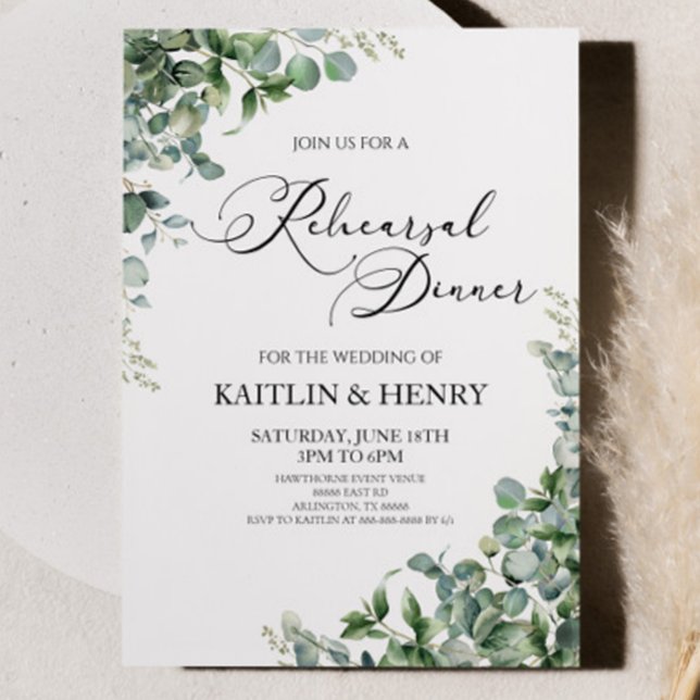 Invitación Eucalipto verde deja Boda de ensayo cena (Subido por el creador)