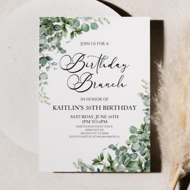 Invitación Eucalipto verde deja brunch de cumpleaños botánico (Subido por el creador)