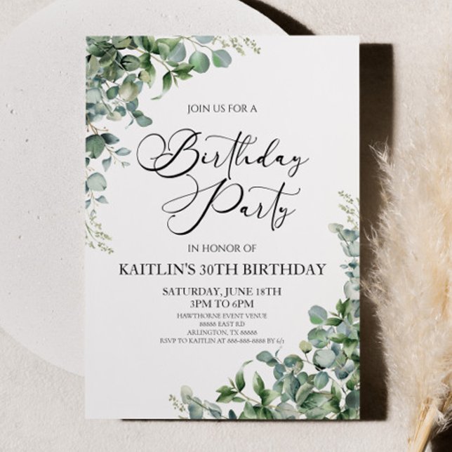 Invitación Eucalipto Verde deja fiesta de cumpleaños botánica (Subido por el creador)