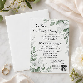 Invitación Eucalipto Verde Dos Corazones