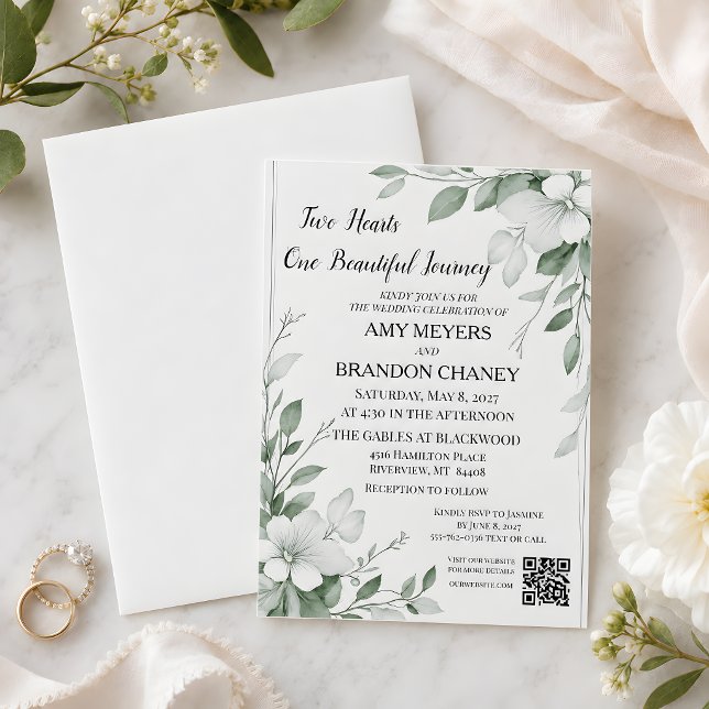Invitación Eucalipto Verde Dos Corazones (Eucalyptus Greenery Two Hearts Invitation)