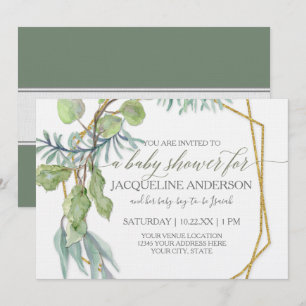 Invitación Eucalipto Verde Geometría Género Neutral Bebé