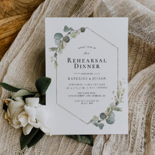 Invitación eucalipto verde marco de ensayo cena