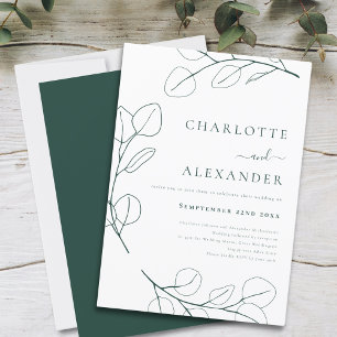 Invitación Eucalipto Verde Moderno Foliaje Minimalista