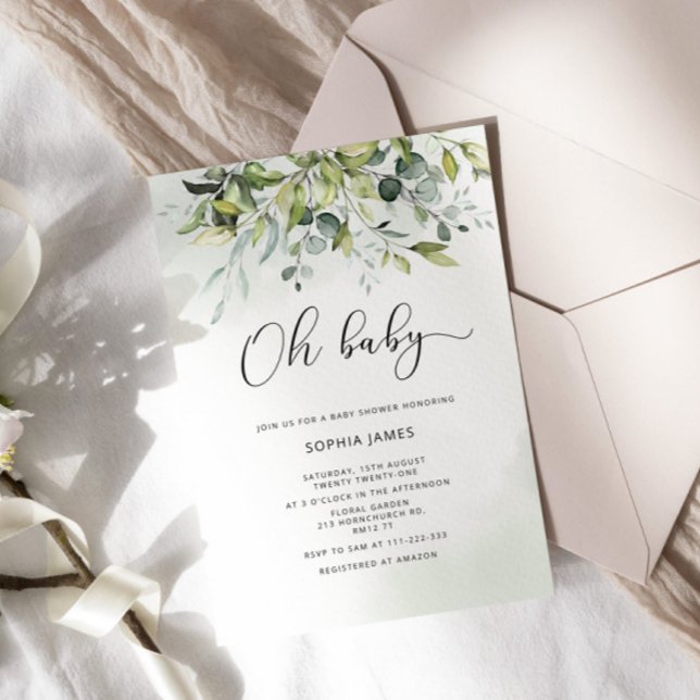 Invitación Eucalipto verde Oh bebé ducha (Subido por el creador)