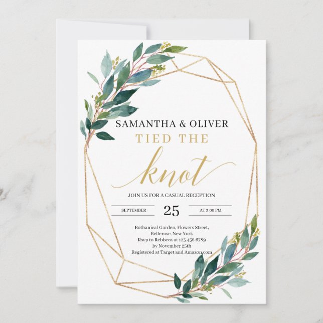 Invitación Eucalipto verde oro se comprometió boda (Anverso)