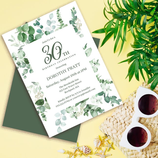 Invitación Eucalipto verde oscuro 30 Fiesta de cumpleaños (Need matching party supplies? Welcome signs, napkins, paper plates. Something else? Message  me!)