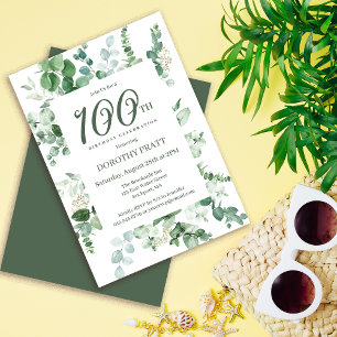 Invitación Eucalipto Verde Oscuro Fiesta de Cumpleaños 100