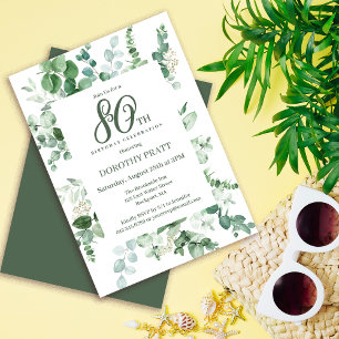 Invitación Eucalipto Verde Oscuro Fiesta de Cumpleaños 80