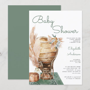 Invitación Eucalipto Verde Pampas Boho Baby Shower