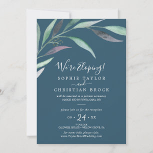 Invitación Eucalipto Verde Púrpura   Recepción de Huida Azul