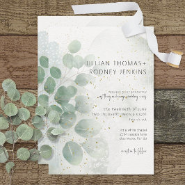 Invitación Eucalipto verde sabio moderno y Boda de oro