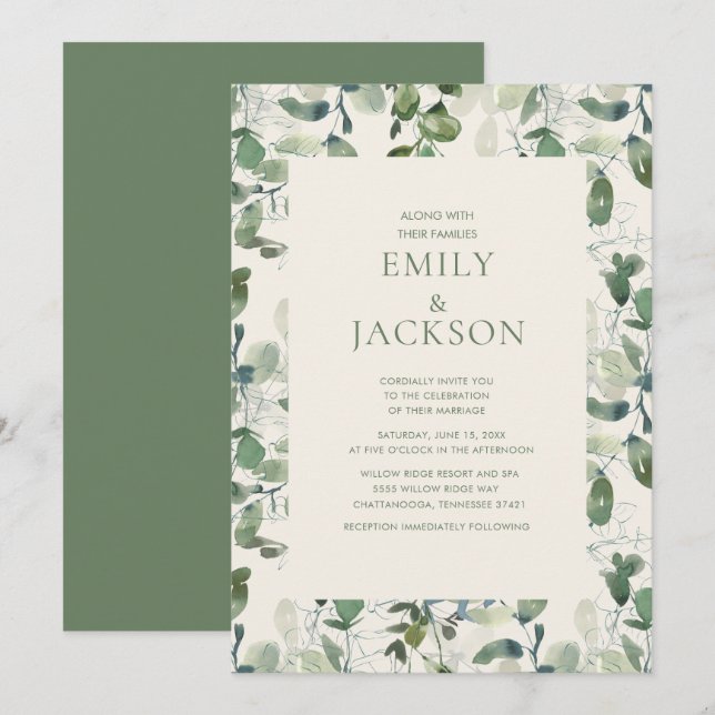 Invitación Eucalipto verde sabioDeja Boda de la vegetación (Anverso / Reverso)