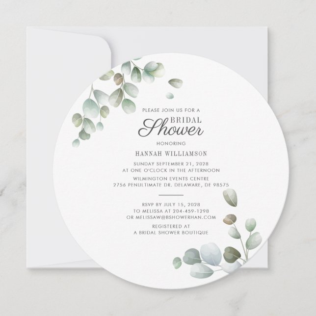Invitación Eucalipto Verde Script Foliage Despedida de Solter (Anverso)