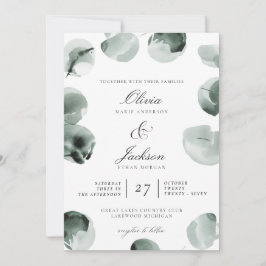 Invitación Eucalipto verde silencioso Boda moderno guionado p