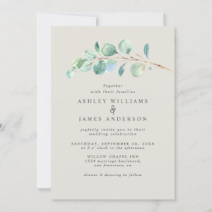 Invitación Eucalipto Verde Simple Foliage Boda Gris claro