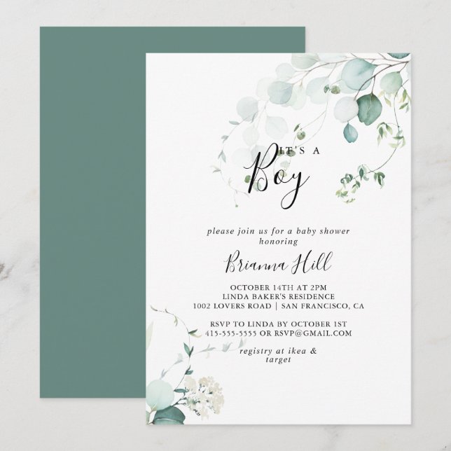Invitación Eucalipto verde verano es un niño Baby Shower (Anverso / Reverso)