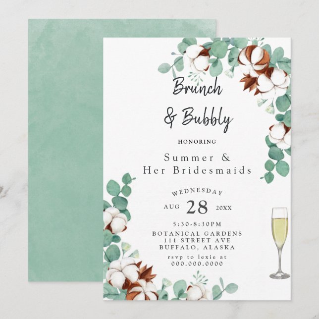 Invitación Eucalipto Verde y Bridesmaids Almuerzo I (Anverso / Reverso)