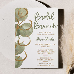 Invitación Eucalipto verde y Brunch de novias Relieve metaliz