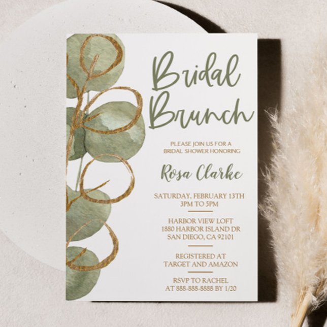 Invitación Eucalipto verde y Brunch de novias Relieve metaliz (Subido por el creador)